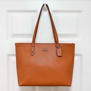 Coach City Tote Deep Caramel Crossgrain Coated Canvas Leather Trim Large